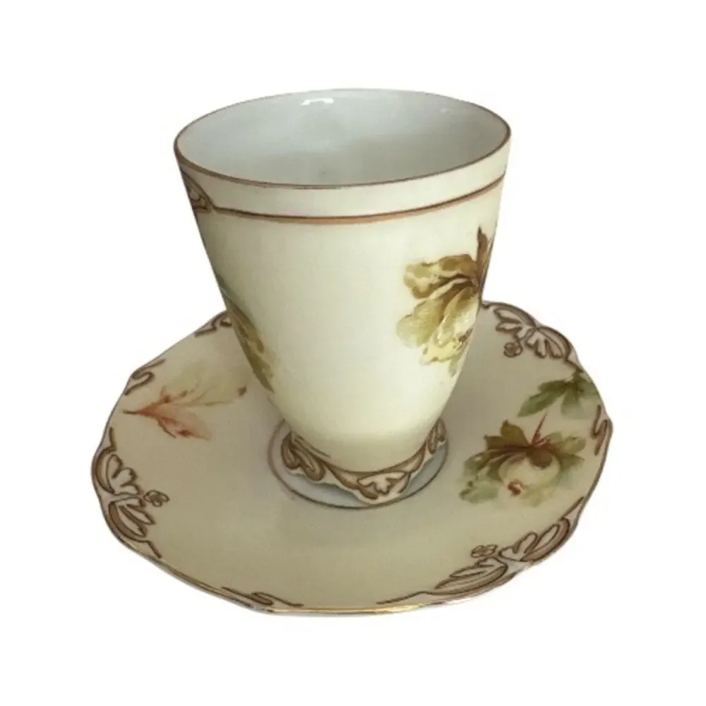 Vintage Silesia Old Ivory VII Art Nouveau Chocolate Cup and Saucer